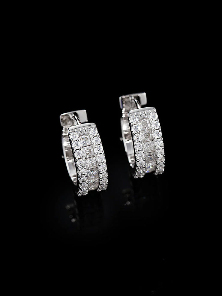 14K Solid Gold Moissanite Princess Cut Hoop Earrings