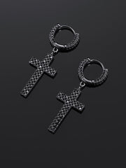 925 Sterling Silver Cross Earrings with Two-Row Gems