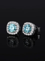 S925 Blue Moissanite Square Stud Earrings - 3.4 Carat Total