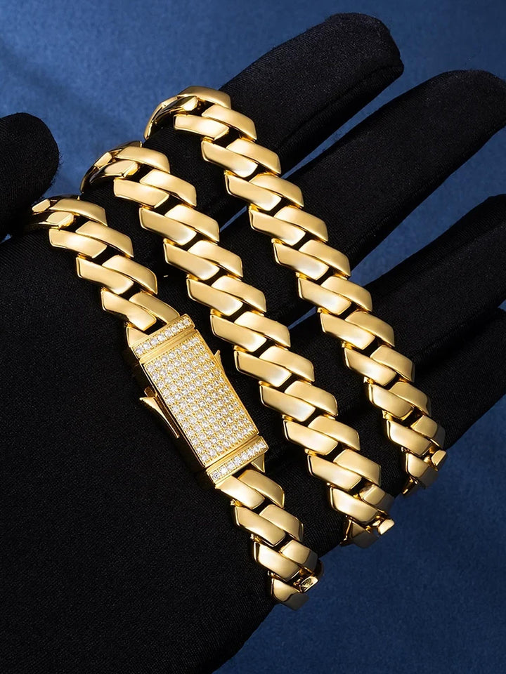Made To Order 12mm Plain Prong Link Chain with Iced Clasp