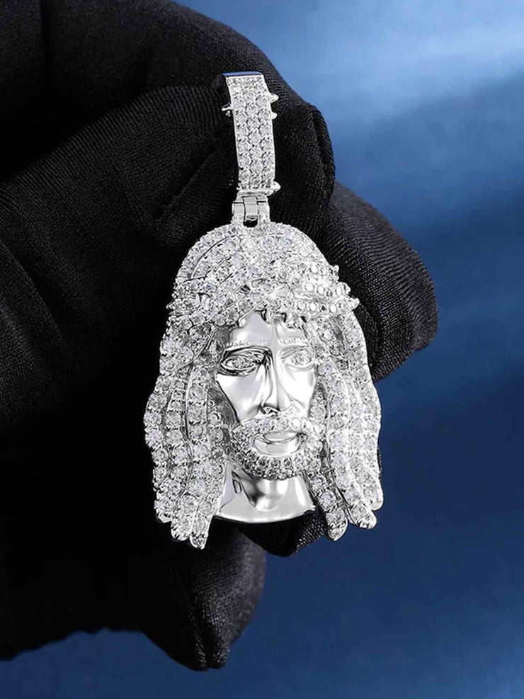 925 Sterling Silver Moissanite Jesus Pendant 3.3ct