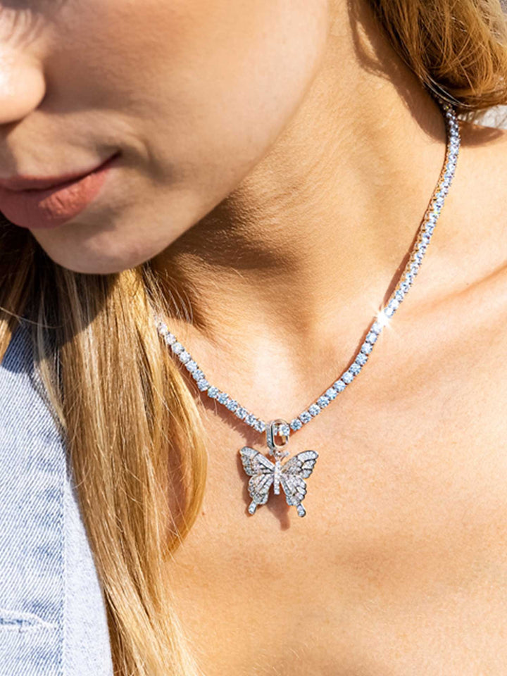 925 Sterling Silver Moissanite Layered Butterfly Pendant