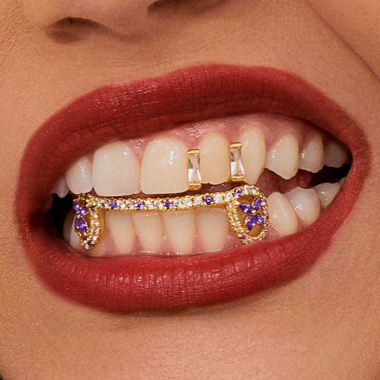 Top Baguette Bar W Purple Clover Fang Grillz