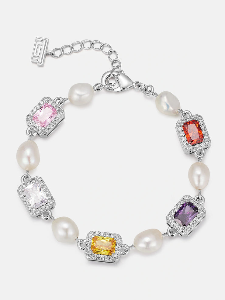 Round Moissanite Multi Gem & Pearl Bracelet