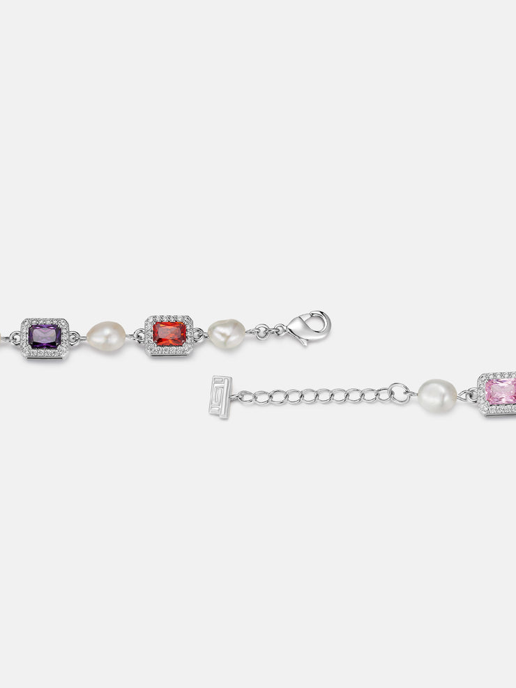 Round Moissanite Multi Gem & Pearl Bracelet