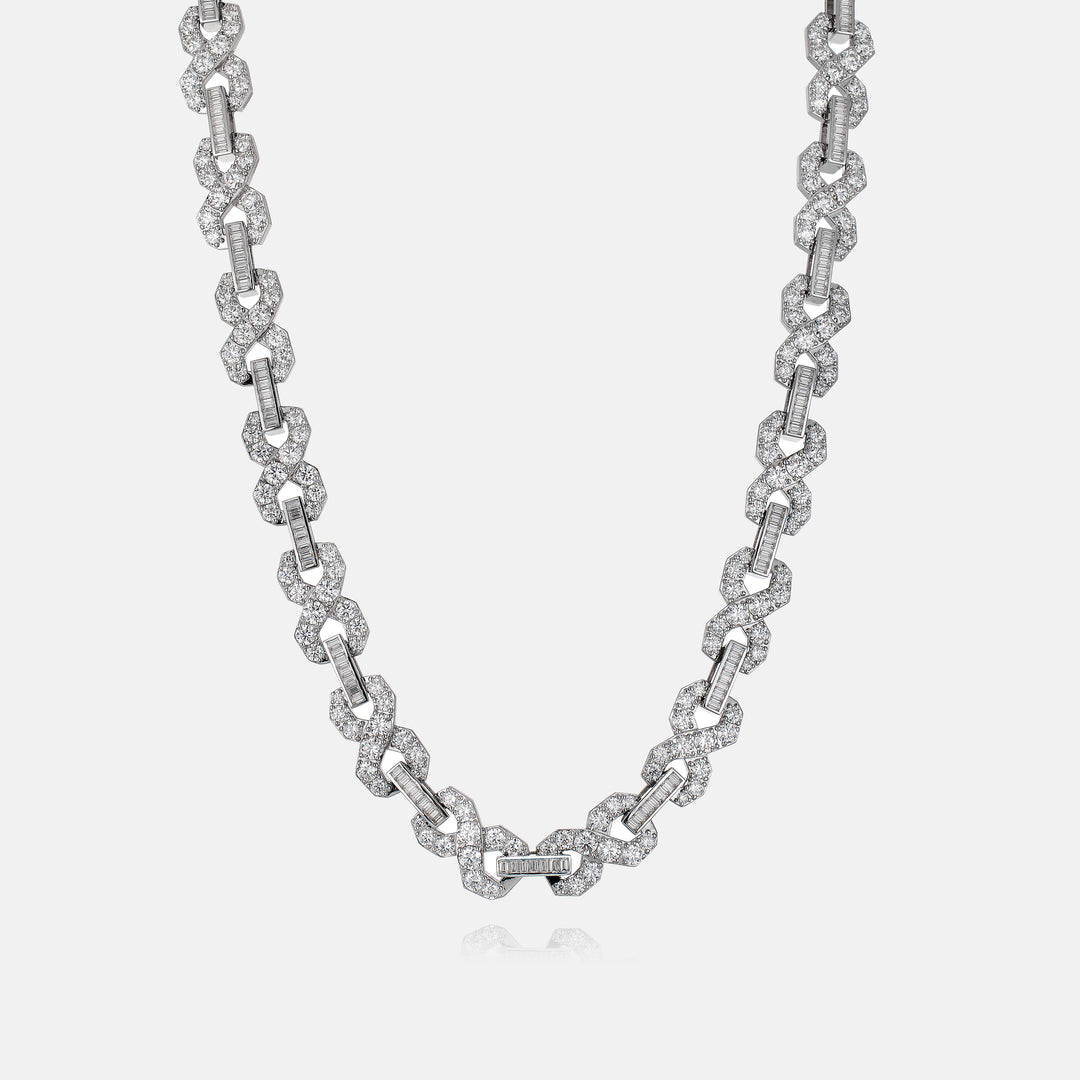 12MM Round & Baguette Moissanite Infinity Link Chain