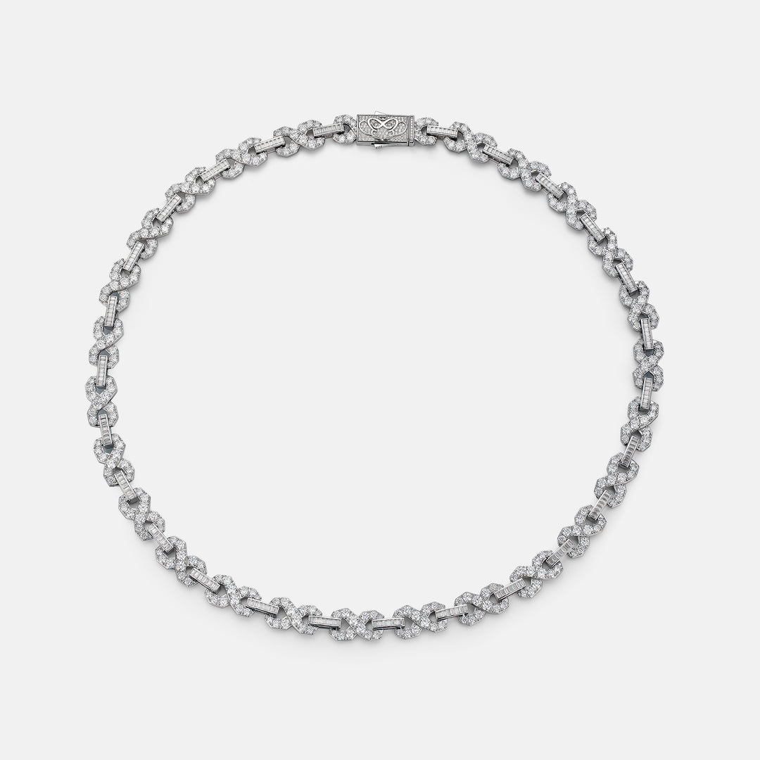 12MM Round & Baguette Moissanite Infinity Link Chain