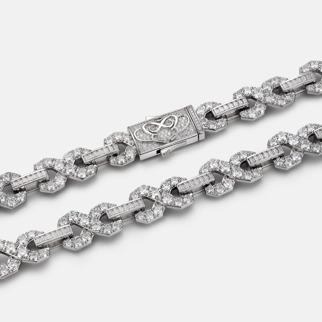 12MM Round & Baguette Moissanite Infinity Link Chain