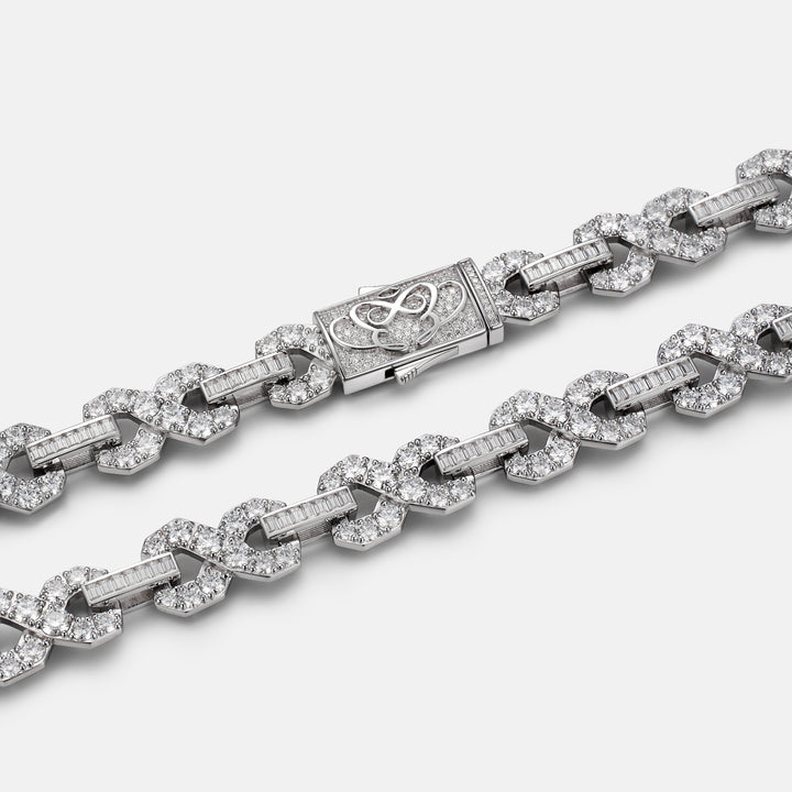 12MM Round & Baguette Moissanite Infinity Link Chain