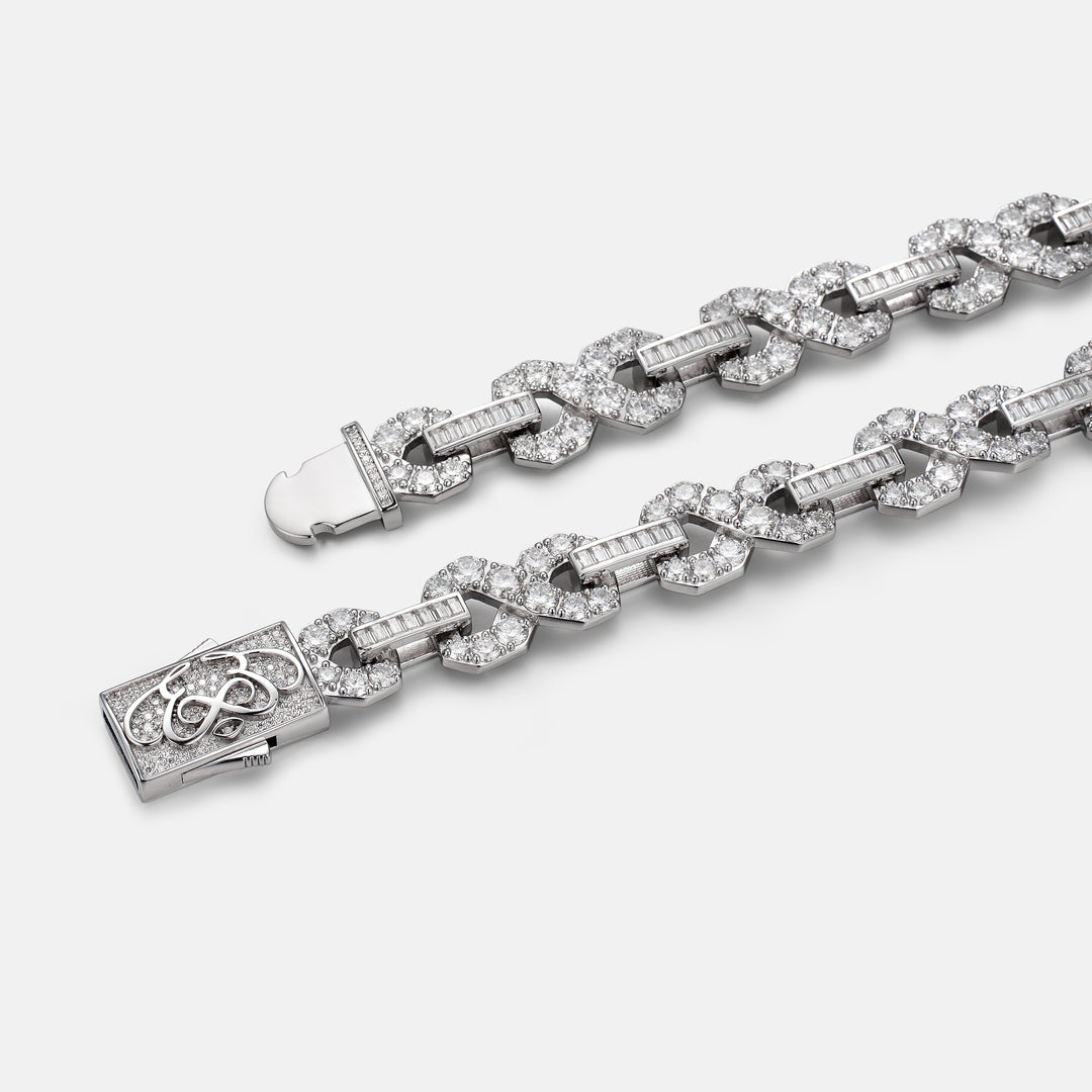 12MM Round & Baguette Moissanite Infinity Link Chain