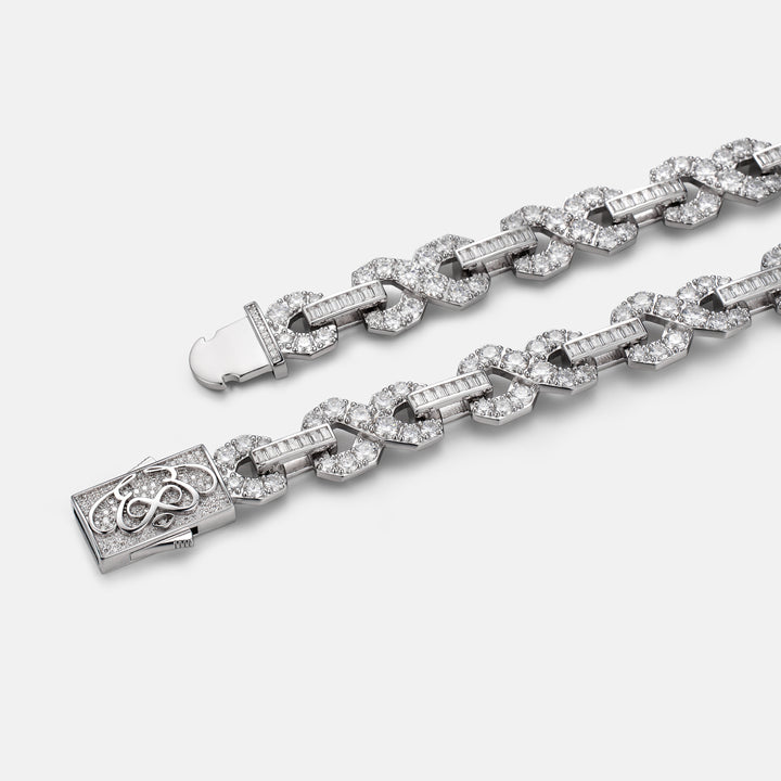 12MM Round & Baguette Moissanite Infinity Link Chain