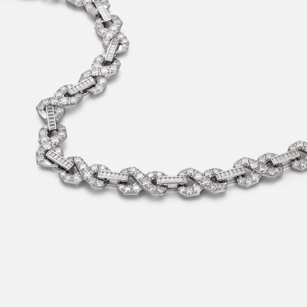 12MM Round & Baguette Moissanite Infinity Link Chain