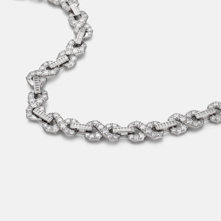 12MM Round & Baguette Moissanite Infinity Link Chain
