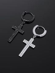 925 Sterling Silver Cross Earrings with Two-Row Gems