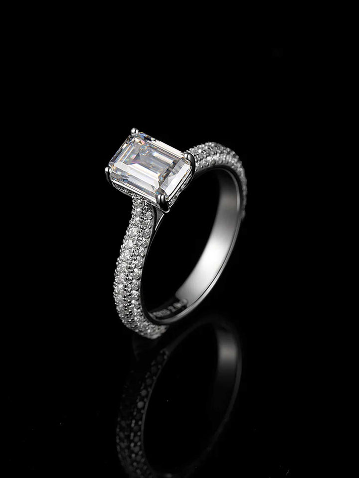 Emerald Cut Halo Ring with Side Diamonds