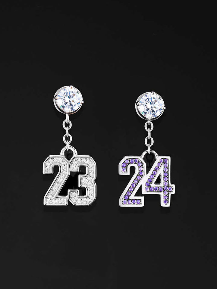 925 Sterling Silver Number Stud Dangle Asymmetric Earrings