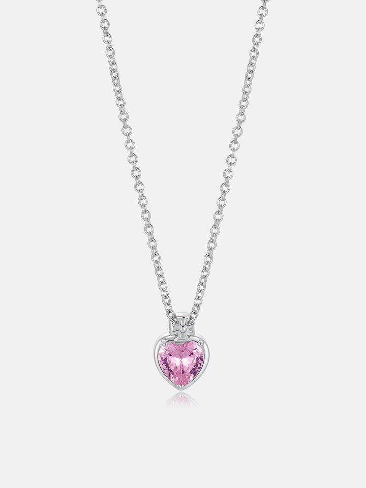 8mm Pink Heart & Cross Solitaire Moissanite Necklace