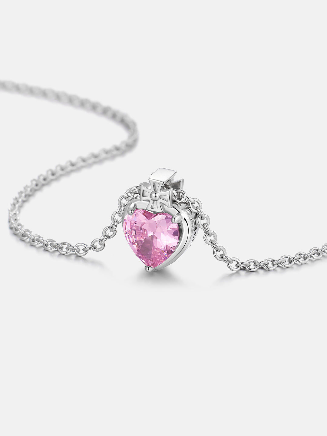 8mm Pink Heart & Cross Solitaire Moissanite Necklace