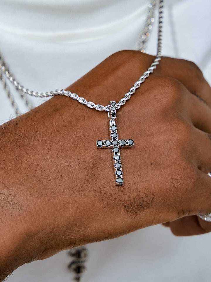 925 Sterling Silver Black Moissanite Cross Pendant