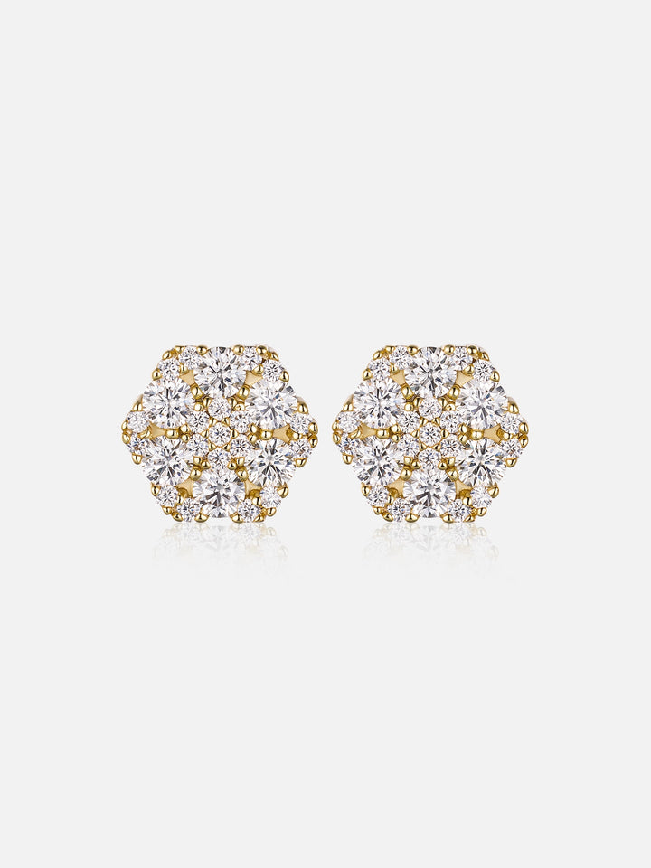 Moissanite Earring Duo - Cluster Hexagon & Solitaire Set (2 Pairs)