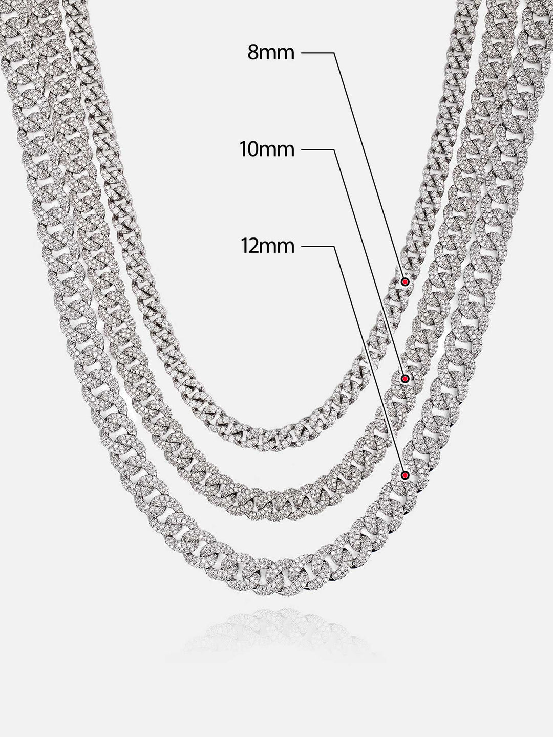 8mm-10mm-12mm 925 Sterling Silver Moissanite Cuban Chain