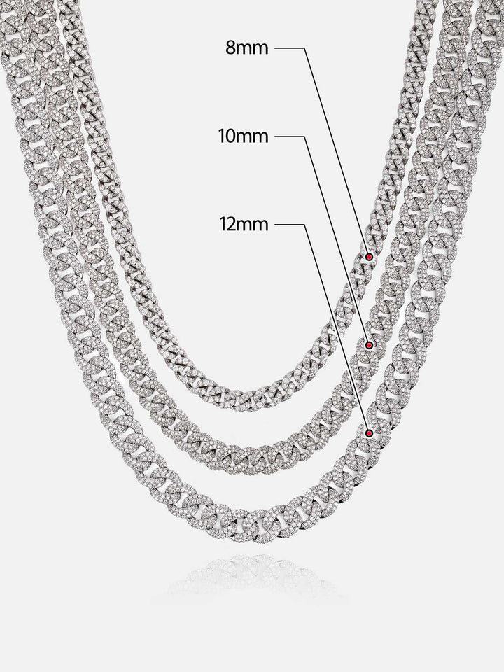 8mm-10mm-12mm 925 Sterling Silver Moissanite Cuban Chain