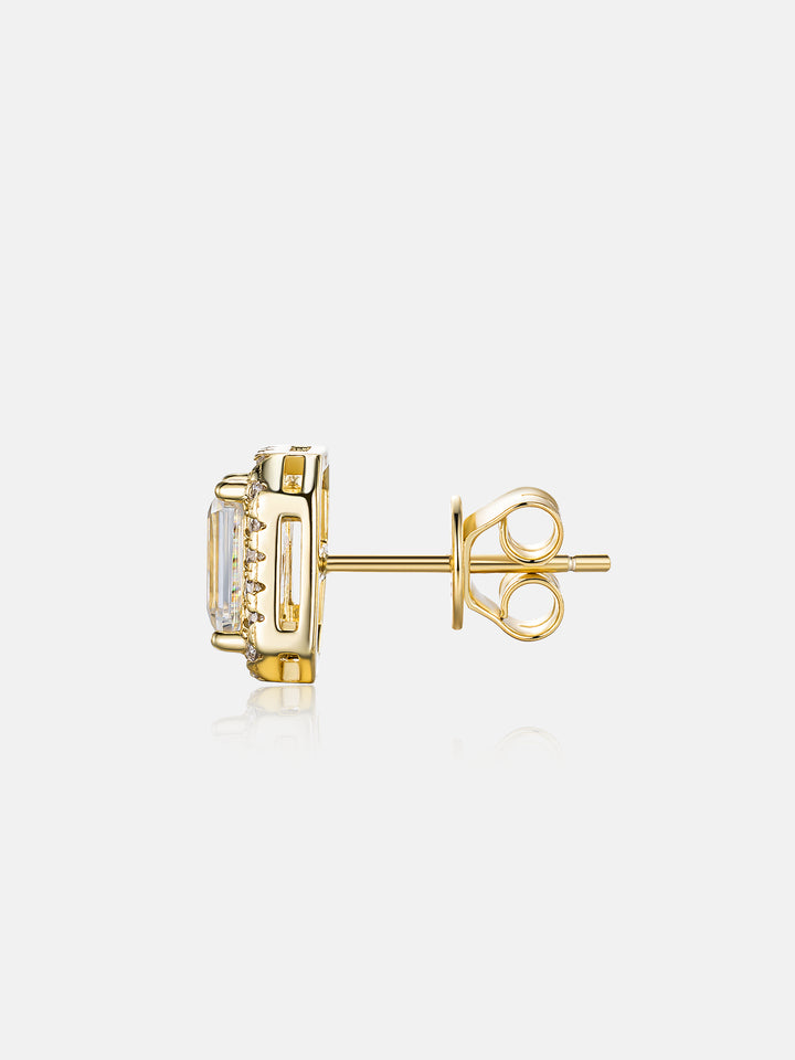 Moissanite Emerald Cut Halo Stud Earrings