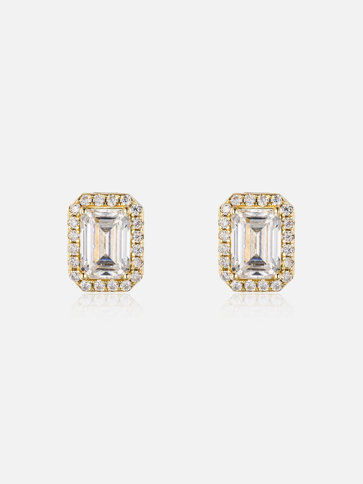 Moissanite Emerald Cut Halo Stud Earrings