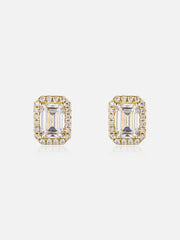 925 Sterling Silver Moissanite Emerald Cut Halo Stud Earrings