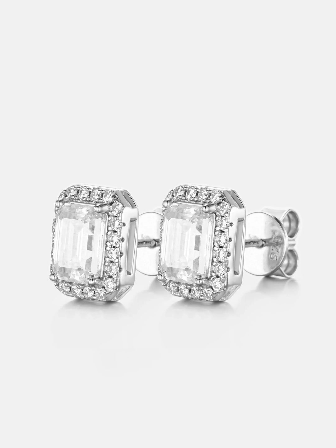 Moissanite Emerald Cut Halo Stud Earrings