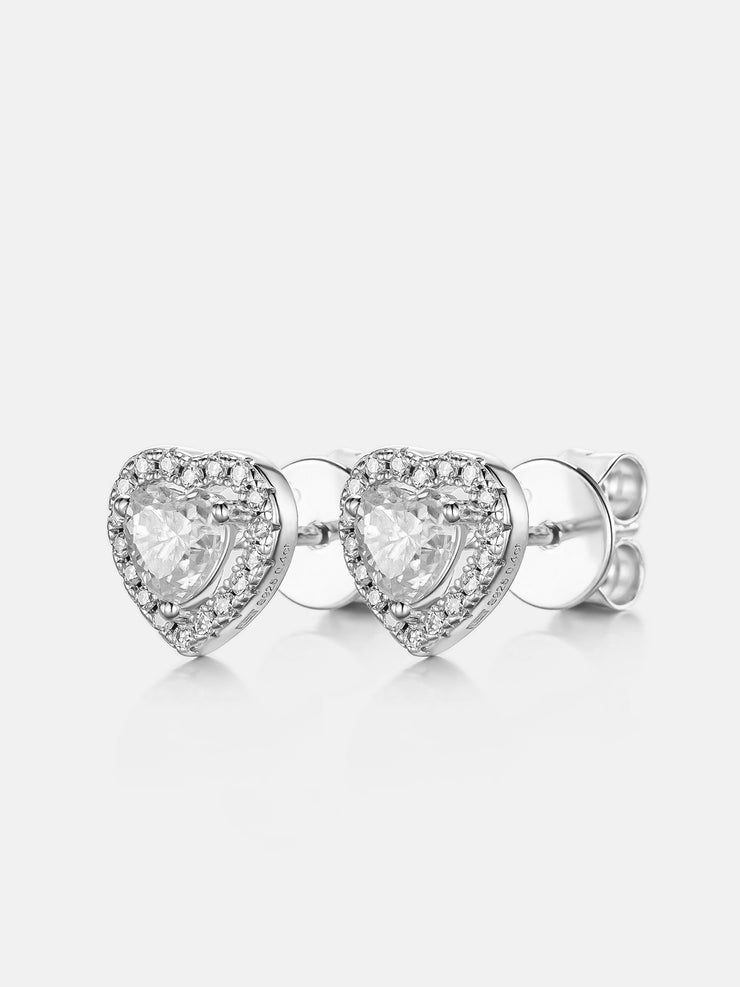 925 Sterling Silver Moissanite Heart Shaped Halo Earrings
