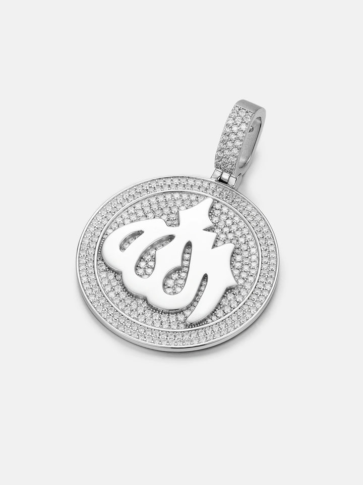 925 Sterling Silver Moissanite Allah Pendant 3.8ct