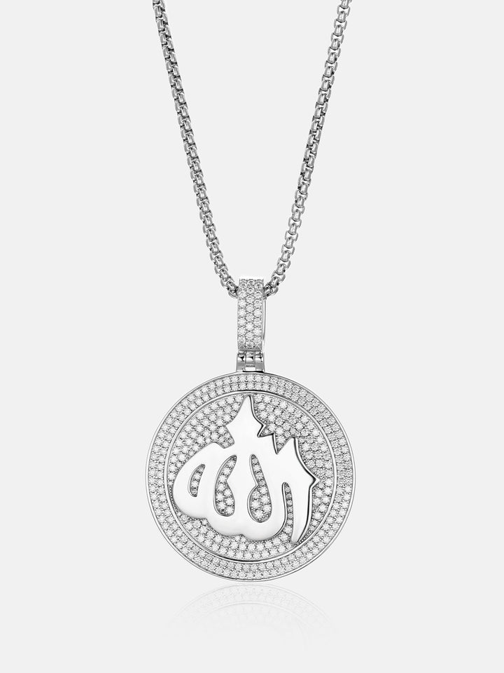 925 Sterling Silver Moissanite Allah Pendant 3.8ct