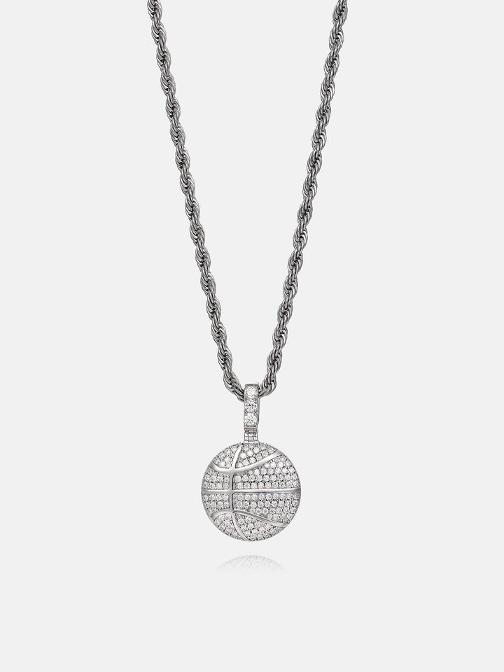925 Sterling Silver Moissanite Basketball Pendant 1.2ct
