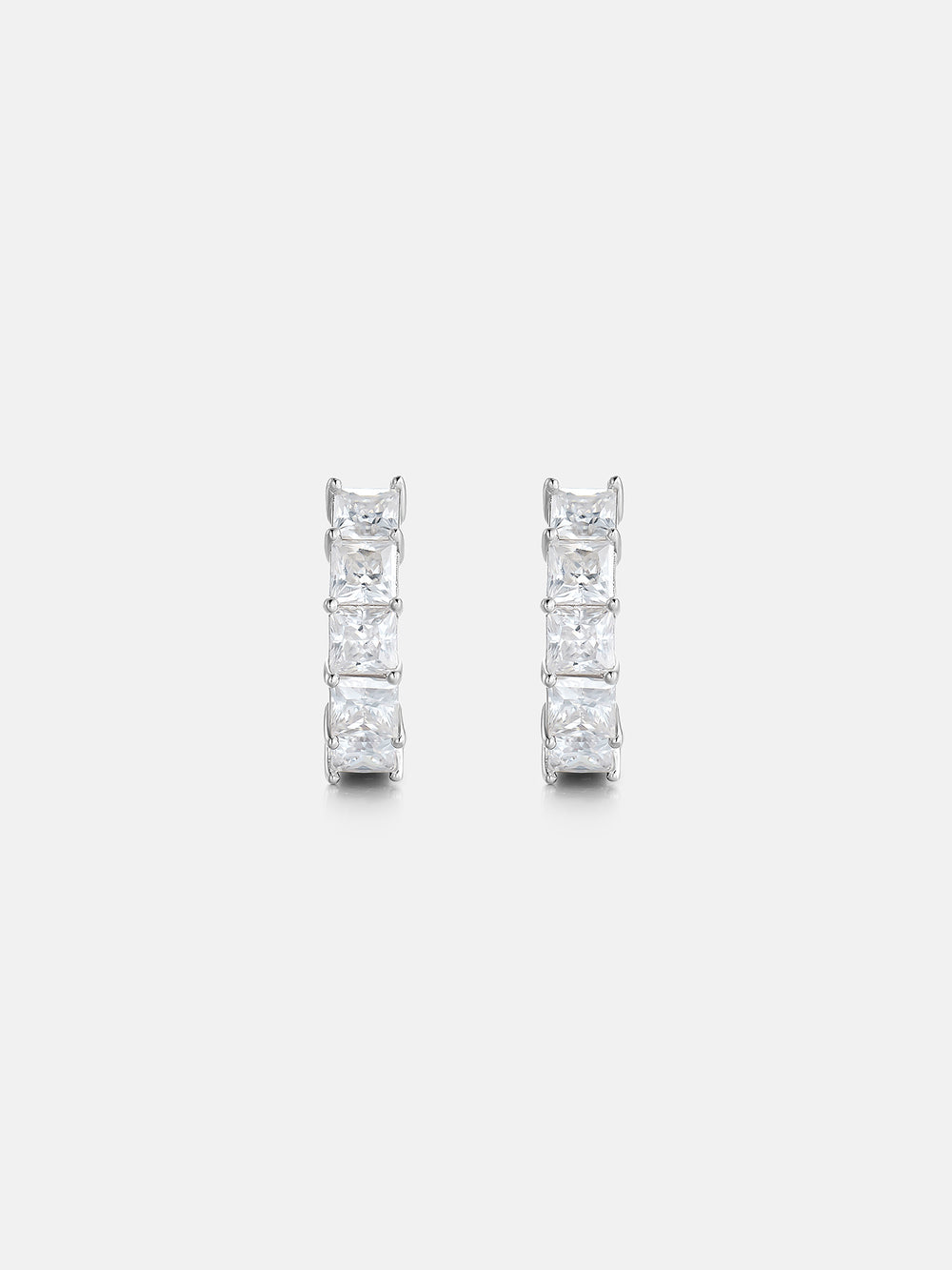 925 Sterling Silver Princess Cut Hoop Earrings