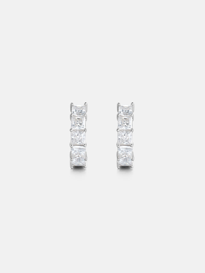 925 Sterling Silver Princess Cut Hoop Earrings