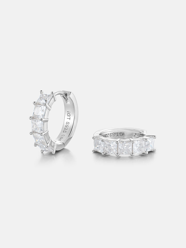 925 Sterling Silver Princess Cut Hoop Earrings