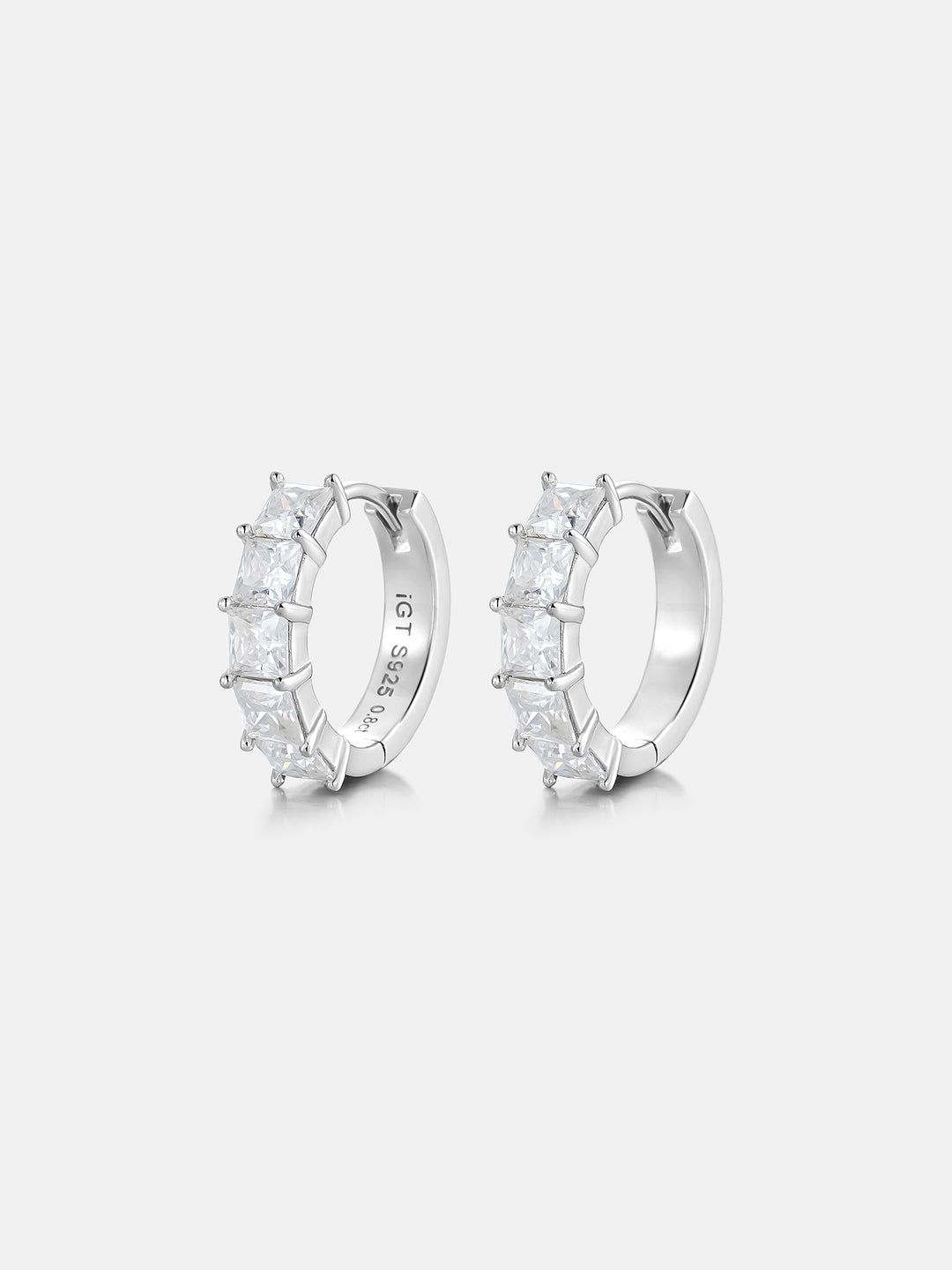 925 Sterling Silver Princess Cut Hoop Earrings