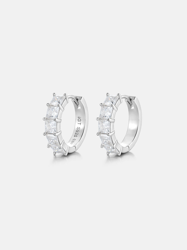 925 Sterling Silver Princess Cut Hoop Earrings
