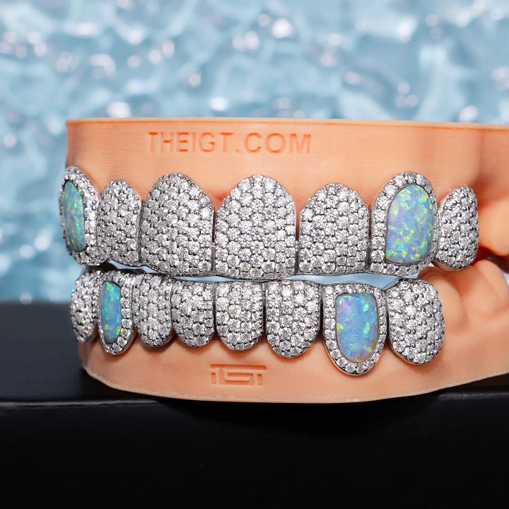 Custom Fully Iced Opal Moissanite Diamond Grillz
