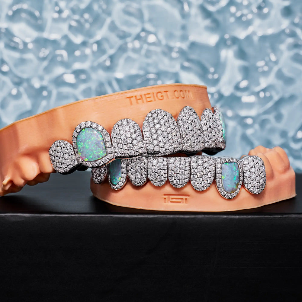 Custom Fully Iced Opal Moissanite Diamond Grillz