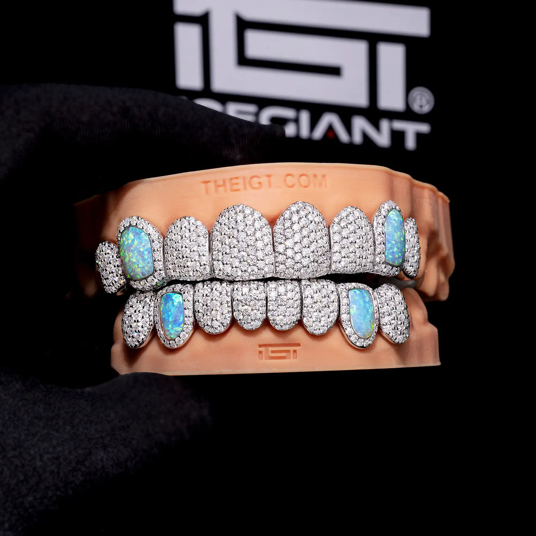 Custom Fully Iced Opal Moissanite Diamond Grillz