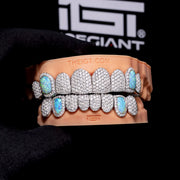 CUSTOM FULLY ICED OPAL MOISSANITE DIAMOND GRILLZ