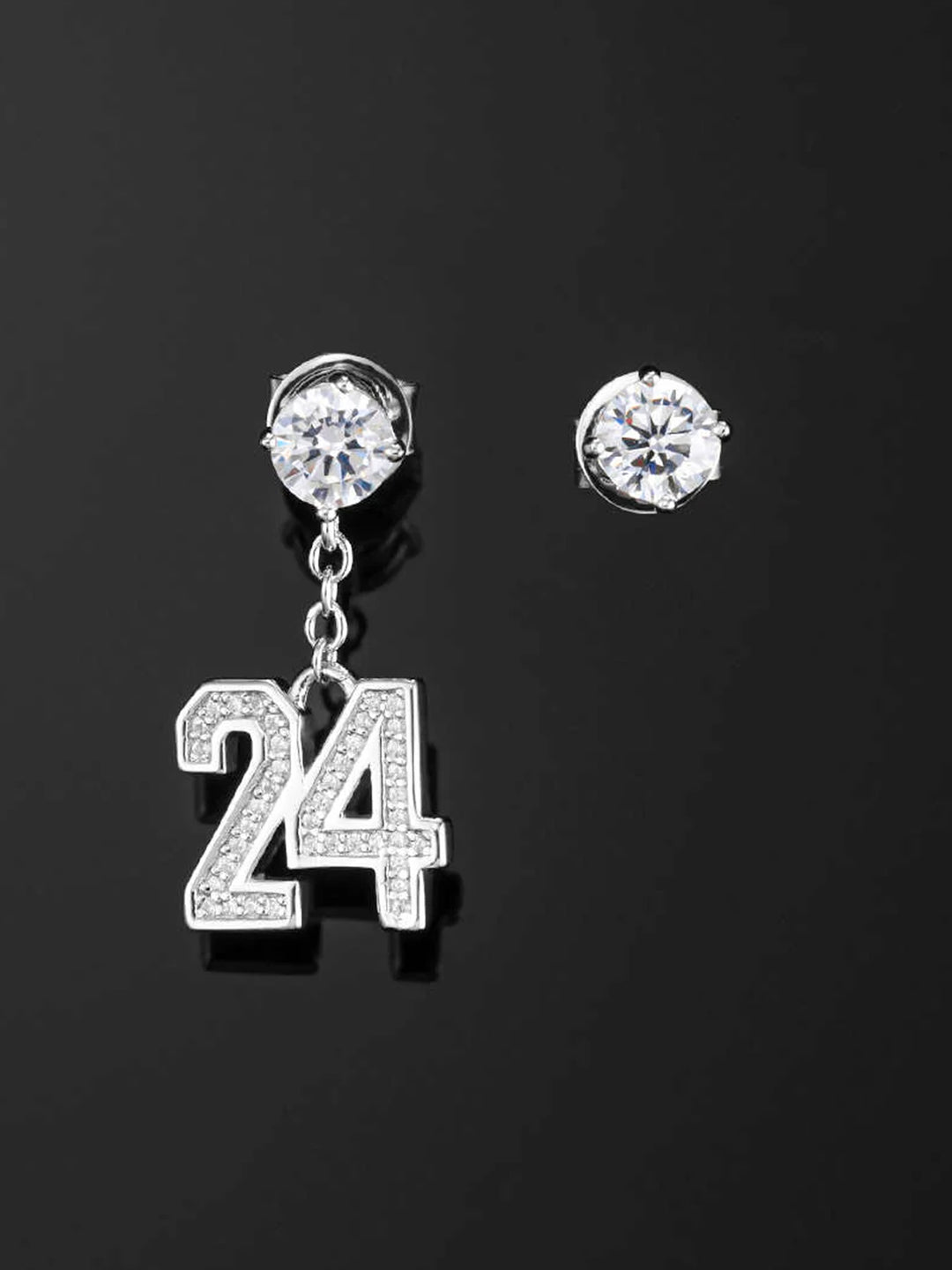 925 Sterling Silver Number Stud Dangle Asymmetric Earrings