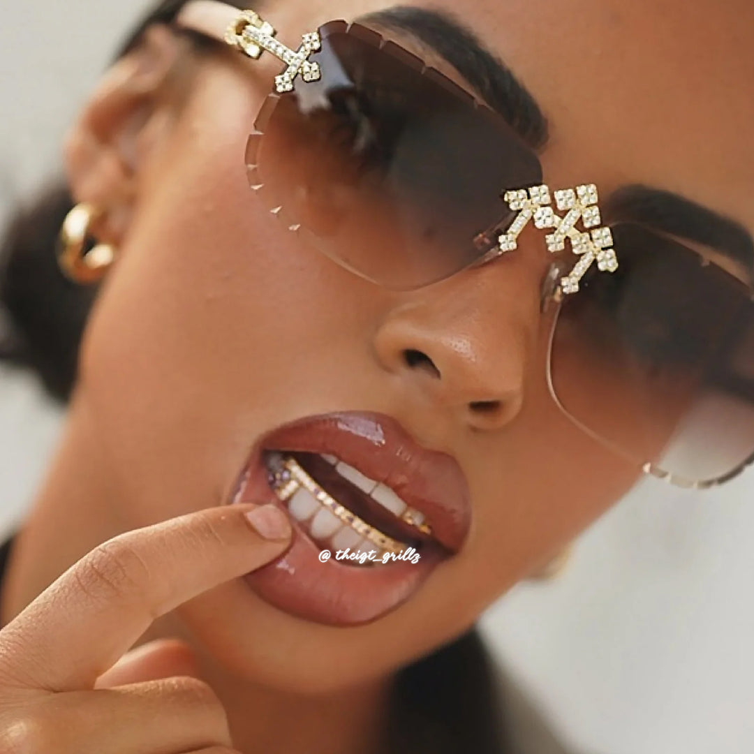 Top Baguette Bar W Purple Clover Fang Grillz