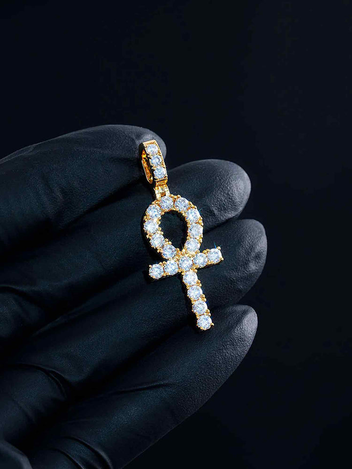925 Sterling Silver Moissanite Ankh Pendant 2.0ct