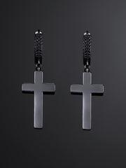 925 Sterling Silver Cross Earrings with Two-Row Gems