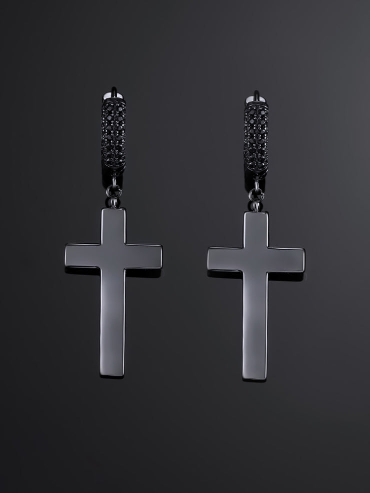 925 Sterling Silver Cross Earrings with Two-Row Gems