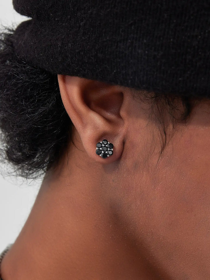 9mm Black Moissanite Cluster Hexagon Earrings