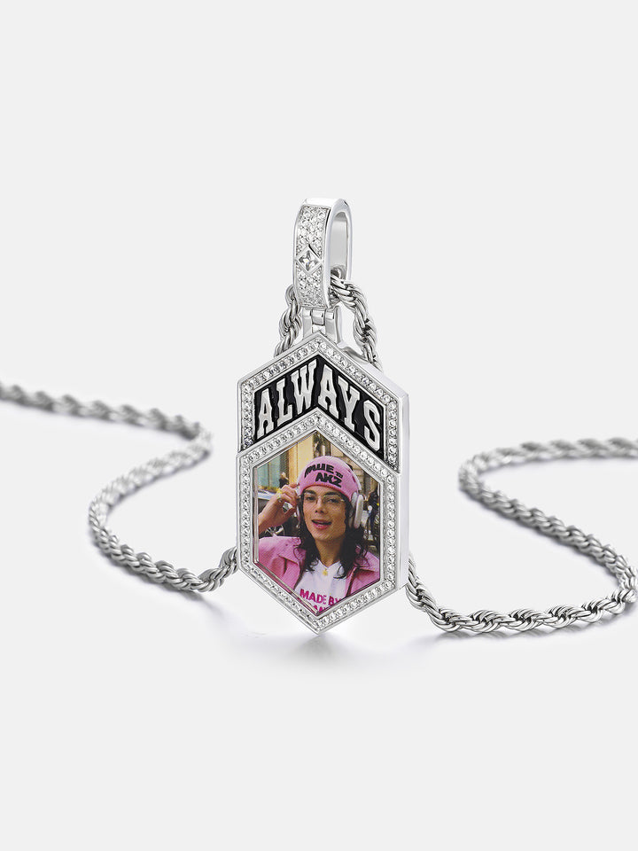 "ALWAYS" Moissanite Photo Pendant with Praying Hands